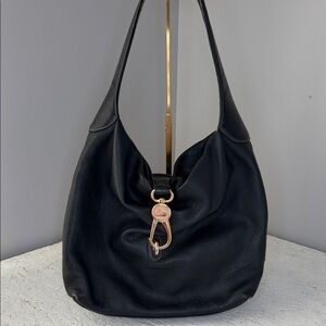 Dooney and Burke EUC black leather hobo style 1975 vintage 15 by 11 w 10 drop